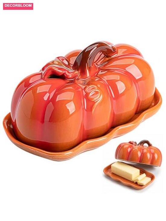 Other - Ceramic Pumpkin Butter Dish Set with Lid, Multipurpose Snack Plate for Kitchen